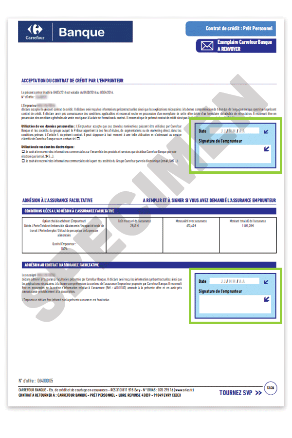 Acceptation du contrat de crédit 