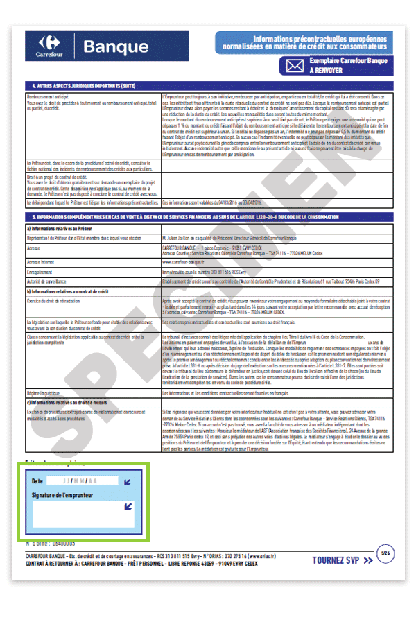 Informations précontractuelles du contrat prêt 