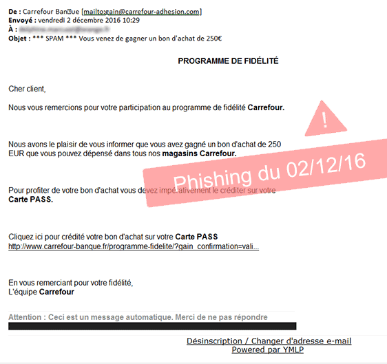 Phishing du 02 décembre 2016