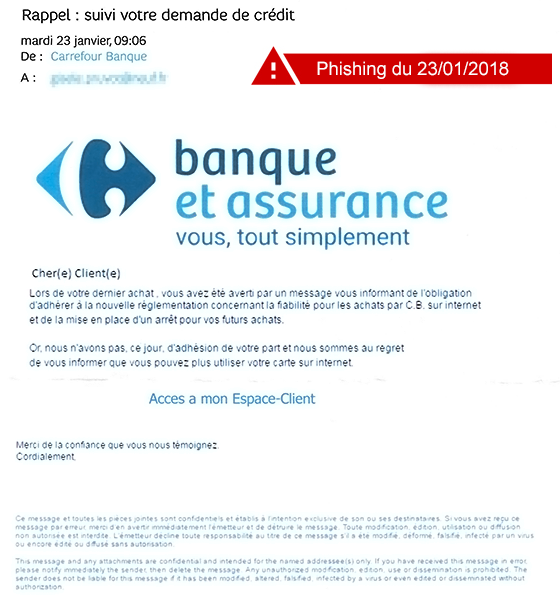 Phishing du 23 janvier 2018
